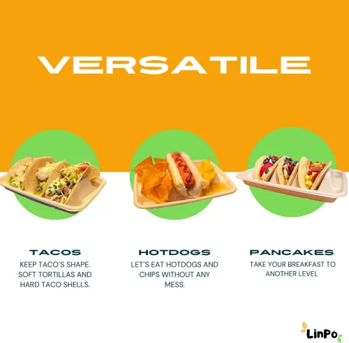 Vista 2 de Soporte desechable para tacos - Paquete de 25 platos biodegradables para tacos, kit de tacos, suministros para fiestas de tacos, bandeja de tacos