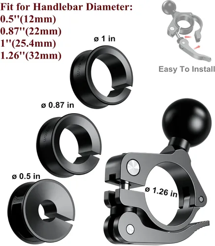 Vista 3 de BRCOVAN Soporte de abrazadera para manillar con bola de TPU de 1 pulgada compatible con soportes RAM, riel de ajuste de brazo de doble zócalo de 0.5