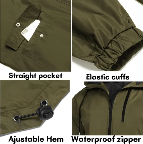 Vista 5 de COOFANDY Chubasquero largo para hombre, chaqueta impermeable para exteriores, con capucha