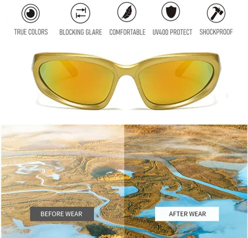 Vista 2 de Y2K - Lentes de sol envolventes para hombres y mujeres, accesorios de los años 2000, lentes cibernéticos, deportivos, motociclistas, protección UV400