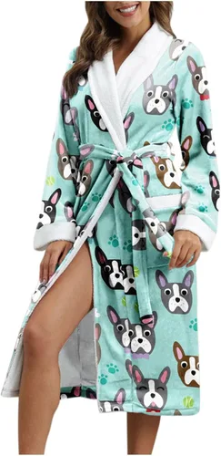 Vista 3 de youeneom - Bata de baño alargada para mujer cálida moderna con estampado de manga larga suave pijama para mujer conjunto de ropa de dormir