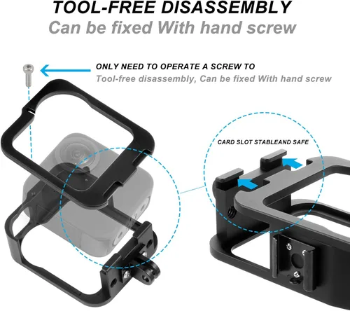 Vista 3 de Accesorios para Gopro Max Funda de aleación de aluminio, carcasa protectora de marco con interfaz de zapata compatible con GoPro MAX lente