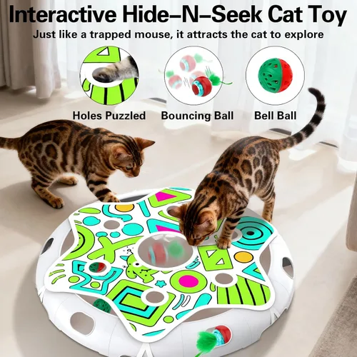 Vista 2 de Sofolor Juego interactivo de juguete para gatos, juguete para esconderse y buscar con bola de gato activada por movimiento, 2 juguetes para gatitos