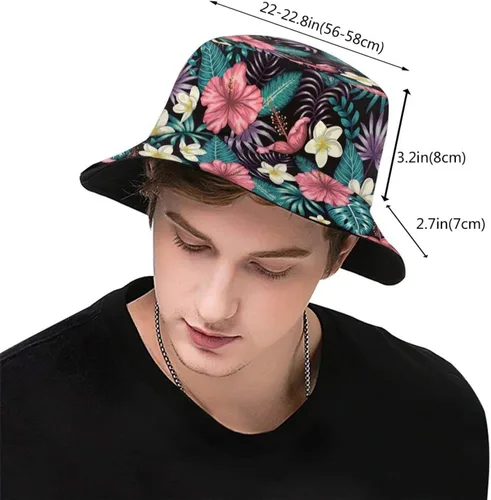 Vista 3 de Sombrero de sol hawaiano con flores hawaianas para hombres y mujeres, protección solar, sombreros de ala ancha, plegable, gorra Boonie de viaje