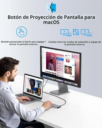 Vista 9 de Estación de acoplamiento USB C 13 en 1, monitor doble, pantalla triple, 8 puertos USB C/A, Ethernet, audio, concentrador USB C LIONWEI para MacBook
