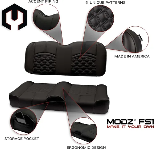 Vista 2 de MODZ® FS1 Custom Golf Cart Asiento Delantero para Yamaha Drive2 - [2017-Up] - [Añadir $40] - Base Negra - Patrón Cobra