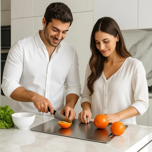 Vista 7 de Tabla de cortar de titanio, tablas de cortar para cocina, tablas de cortar de titanio de doble cara de grado alimenticio, perfectas para cortar