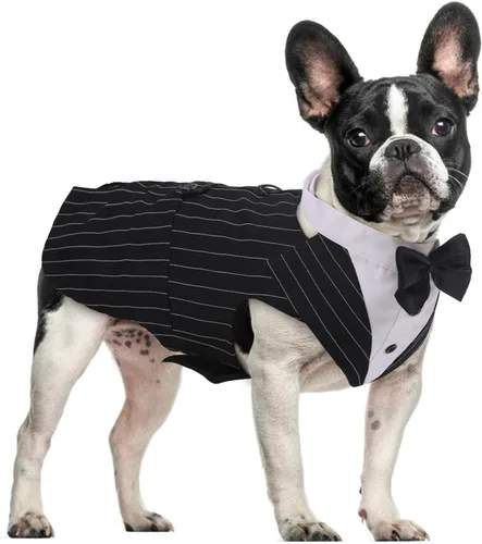Vista 12 de DORA BRIDAL Esmoquin para perros pequeños, traje de perro y corbatín, traje formal de boda para perros, conjunto de esmoquin y bandana para Negro
