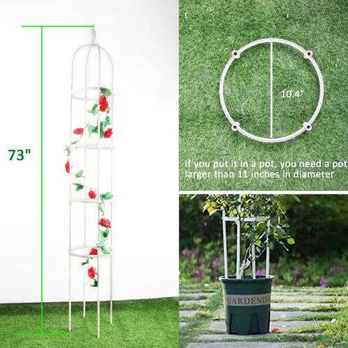 Vista 5 de Enrejado de jardín para plantas trepadoras, tubo de metal inoxidable con soporte resistente de 6 pies, soporte para plantas en maceta para jardín