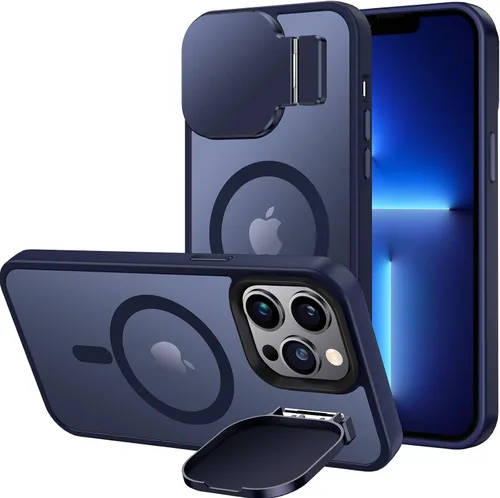 Vista 12 de Silverback Funda para iPhone 14 Pro Max con funda para cámara, compatible con MagSafe, con soporte integrado, funda magnética translúcida mate a
