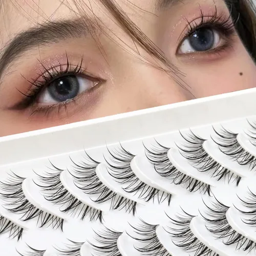 Vista 8 de Pestañas autoadhesivas impermeables, pestañas mitad 10-14mm, 5 pares, aspecto natural, pestañas postizas adhesivas, sin necesidad de pegamento