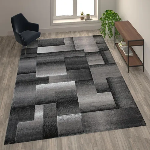 Vista 22 de Flash Furniture Elio Collection - Alfombra de área con patrón de bloques de color, alfombra de olefina azul de pelo alto, alfombra de área de 2 x 3