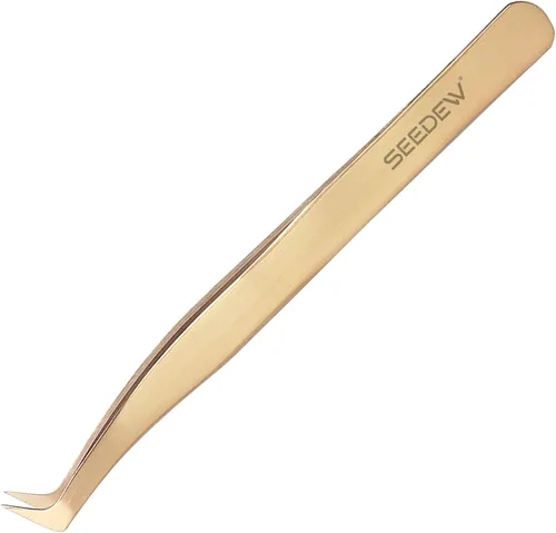 Vista 26 de Pinzas para Extensiones de Pestañas 1 PIEZA Acero Inoxidable 45 Grados Gancho Puntiagudo Multipropósito Pinzas de Aislamiento Suministros Dorado