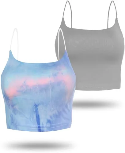 Vista 45 de Amilia - Camiseta básica de tirantes delgados para mujer (doble capa)