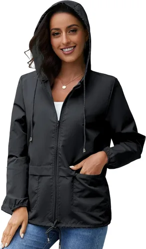 Vista 5 de Chubasqueros para mujer, rompevientos, impermeable, ligera, con capucha, para exteriores, tallas S-XXL