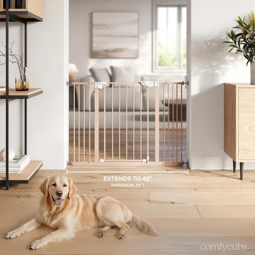 Vista 4 de Comfy Cubs Puerta de seguridad para bebés con 3 extensiones – Barrera ajustable de acero Q195 para puertas de 42" x 1.9" x 30" – Acabado