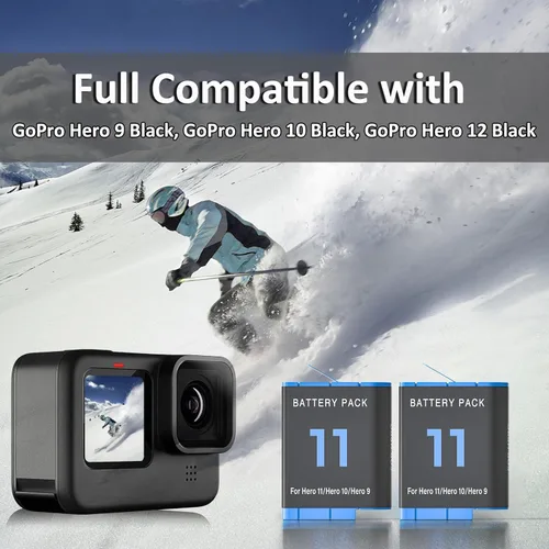 Vista 4 de Juego de baterías compatible con gopro Hero 12 11 10 9 (negro)