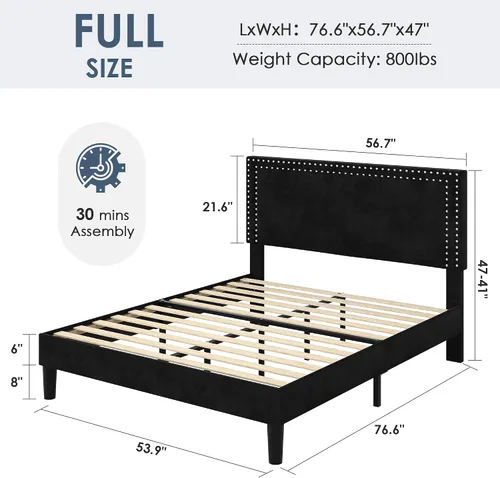 Vista 135 de VECELO Base de cama de plataforma de tamaño individual con cabecera tapizada de altura ajustable, base de colchón moderna, soporte de listones