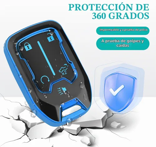 Vista 5 de MILD EAST for GMC Key Fob Cover 5 Button with Keychain(Black/Blue)