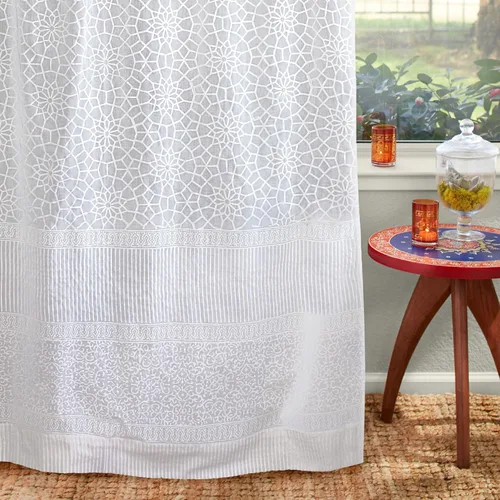 Vista 10 de Panel de cortina transparente blanco y dorado con alzapaños, 100% gasa de algodón, con pestaña superior o bolsillo para barra para decoración