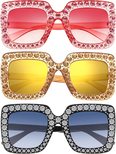 Vista 2 de 3 pares de gafas de sol de cristal de gran tamaño con marco de diamante cuadrado