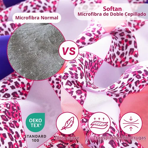 Vista 3 de Softan Juego de sábanas tamaño matrimonial con estampado geométrico de rombos y leopardo, sábanas bajeras de microfibra con bolsillo profundo de 15