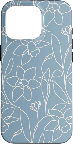 Vista 20 de Poppy Flower Line Art Modern Leaves Boho Light Blue Case for iPhone 17