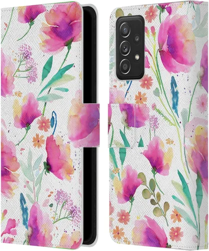 Vista 222 de Head Case Designs Officially Licensed Ninola Abstract Poppies Lilac Floral Leather Wallet Case Compatible with Samsung Galaxy A07 4G