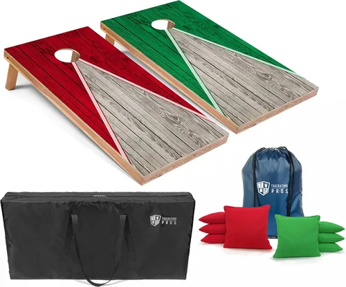 Vista 66 de Tailgating Pros Juego de tablero de Cornhole ligero con diseño piramidal con bolsas de frijoles y estuche de transporte, juego de cornhole