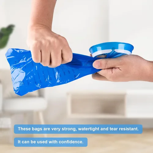 Vista 4 de Paquete de 40 bolsas de vómito desechables, resistentes a fugas, bolsa portátil azul para vómitos, 33.8 fl oz Emesis Vomit, vómito para vómito