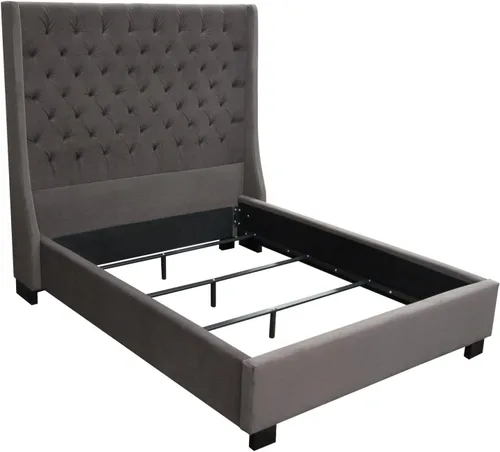 Vista 6 de Park Avenue - Cama de tamaño Queen con alas vintage en terciopelo gris ahumado por Diamond Sofa