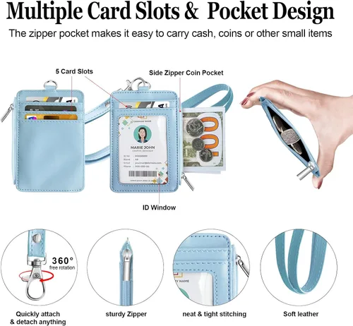 Vista 4 de Bolimoss Porta credenciales y chaleco con tarjetero 2 en 1, soportes para tarjetas de crédito con cordón de cuello desmontable, cartera de cuero