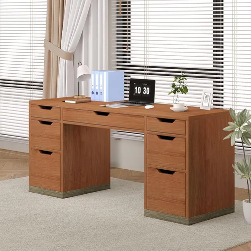 Vista 3 de MaverickFurni Office Desk with Drawers, 54 Inch Computer Desk with 7 Drawers for Bedroom, Small Executive Desk with Stoarge Drawers for Work Study