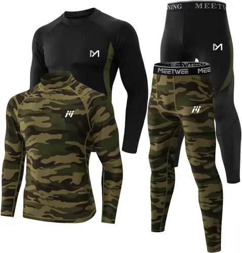 Vista 11 de MEETYOO Ropa interior térmica para hombre, capa base para hombre, 2 juegos de calzoncillos largos forrados con equipo de caza 2 camuflajes negros