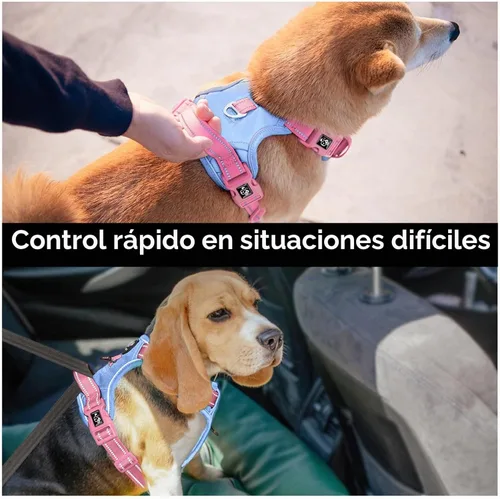 Vista 4 de PHOEPET Arnés para perro sin tirones, chaleco para perro reflectante ajustable de colores únicos, con asa de entrenamiento suave y clips de metal