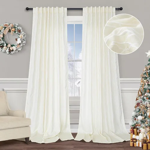Vista 12 de Pitalk - Cortinas con patrón beige de 63 pulgadas de largo para dormitorio, 2 paneles con pestaña trasera y bolsillo, diseño de ramas de árbol