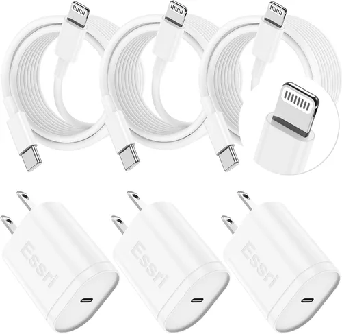 Vista 13 de Essri Cargador Rápido para iPhone 14 13 12 Carga Rápida, Paquete de 2 de 6FT+10FT Cable USB C a Lightning con 20W USB C para Bloque Cargador iPhone