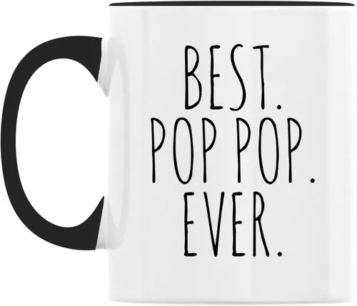Vista 2 de Best Pop Ever Taza para el Día del Padre para el Abuelo, regalo de nietos, mango negro y interior de 11 onzas Mango y interior negros