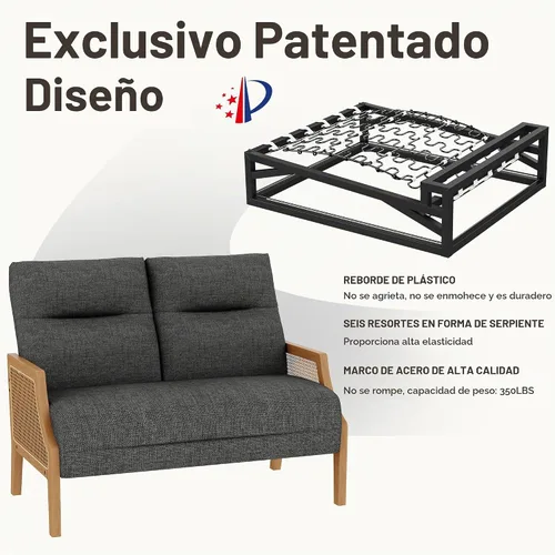 Vista 7 de HAOBO Home Sofá pequeño de dos plazas, mini sofá tapizado con brazos de ratán, sofá pequeño de lino para sala de estar, comedor y dormitorio
