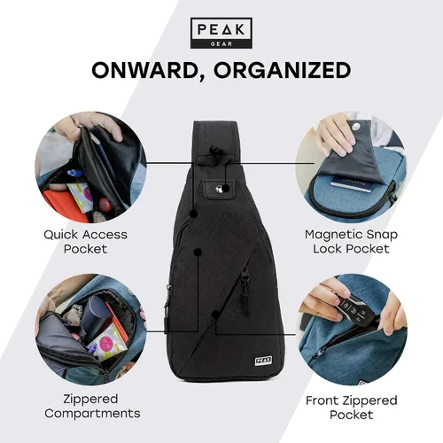 Vista 3 de Peak Gear Bolso bandolera de viaje. Bolso cruzado compacto Más ligero y más pequeño que una mochila Etiqueta de identificación de por vida perdida