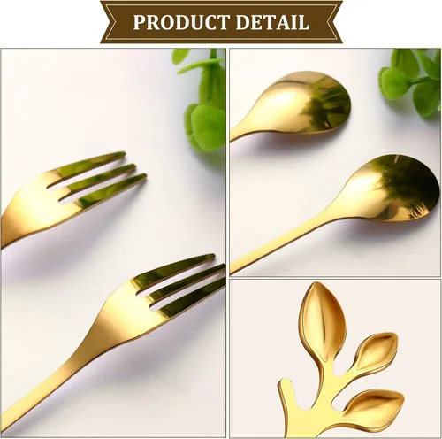 Vista 7 de Juego de 40 piezas de cuchara de café de hoja de acero inoxidable y tenedor de aperitivo, cuchara de postre, mini utensilios de postre plateados