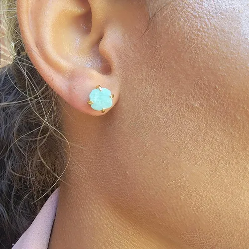 Vista 18 de Aretes de piedra preciosa natural en bruto con oro amarillo sobre plata de ley 925, 6 a 0.276 in, regalo de piedra de nacimiento de calidad genuina