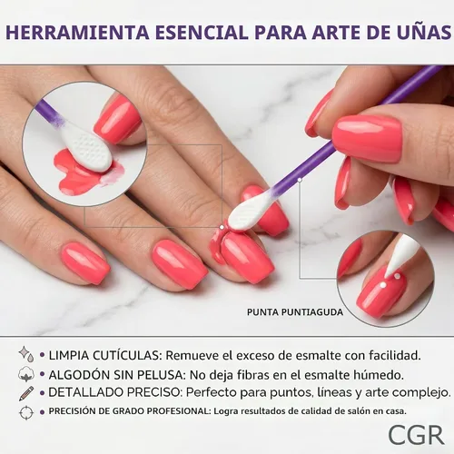 Vista 8 de 760 hisopos de algodón CGR Precision empacados en recipiente acrílico para hisopos con punta puntiaguda y aplanada, aplicador de maquillaje