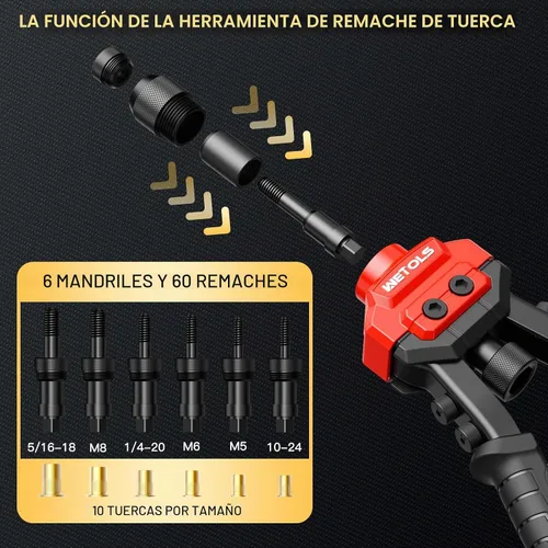 Vista 6 de WETOLS Herramienta de tuerca de remache 3 en 1, pistola de remache, juego de escariadores, kit de remachadora profesional con 5 cabezas de remache