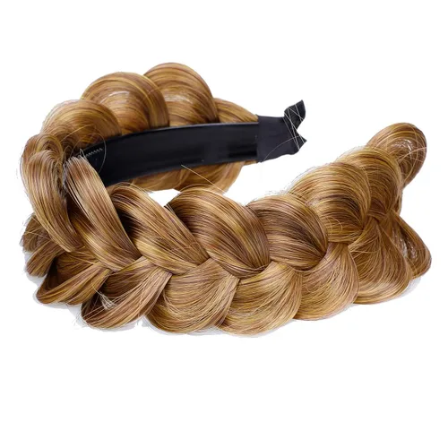 Vista 3 de Diadema trenzada de pelo sintético, aro de pelo clásico, grueso, ancho, trenzado, peluca de trenzas esponjosas, accesorio de belleza para mujeres