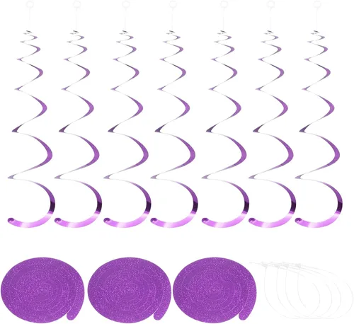 Vista 13 de MECCANIXITY 30 remolinos colgantes de fiesta negros de una sola tira para colgar decoraciones de 27.6 pulgadas, serpentinas colgantes de plástico