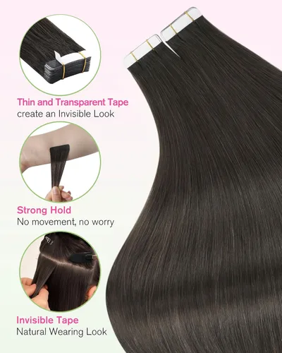 Vista 85 de YoungSee Extensiones de Cabello Humano con Cinta Balayage Extensiones de Cabello con Cinta Marrón Oscuro Extensiones de Cabello con Cinta Ombre