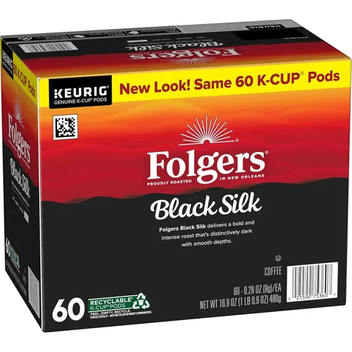 Vista 4 de Folgers Black Silk Coffee, tostado oscuro, cápsulas Keurig K-Cup, 60 unidades 6 cajas (10 unidades), café tostado oscuro, compatible con cafeteras