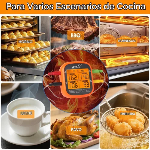 Vista 8 de Termómetro digital inalámbrico de lectura instantánea para alimentos y carne, con pantalla LCD y 4 sondas de acero inoxidable, termómetro