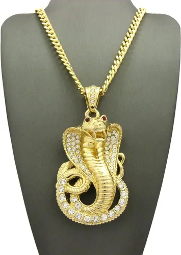 Vista 5 de Nuevo helado fuera Cobra Serpiente Colgante y 36" cadena Cubana Hip Hop collarCP12